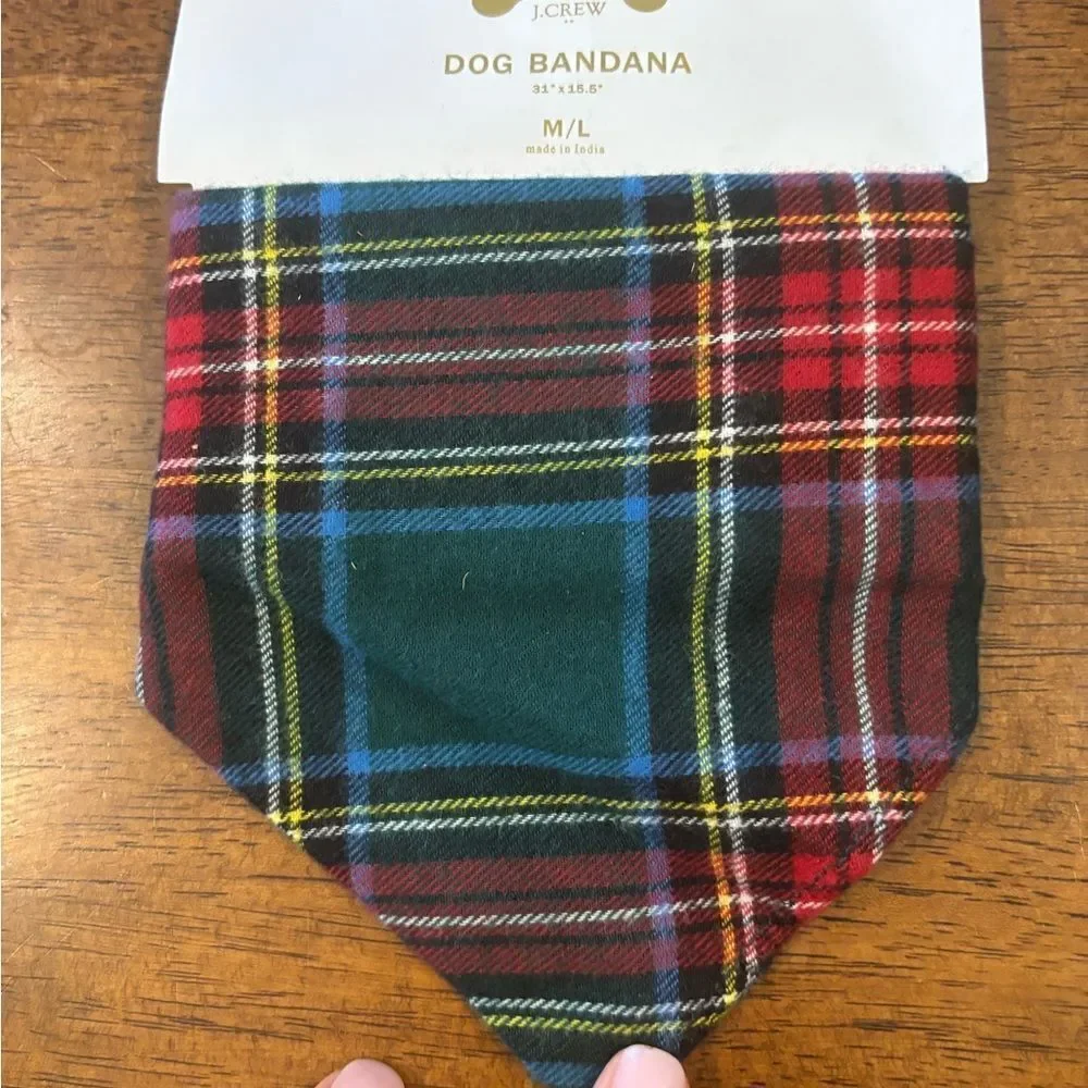J. Crew Red and Green Plaid Dog Bandana size M/L
